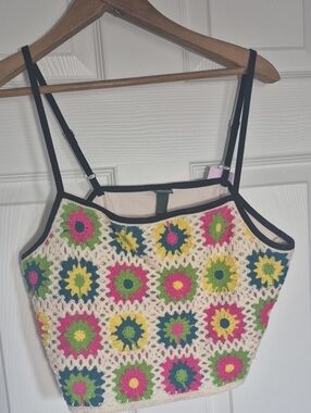 wild fable Crochet Floral Square Cami - Cream, Pink, Green, Blue, Yellow